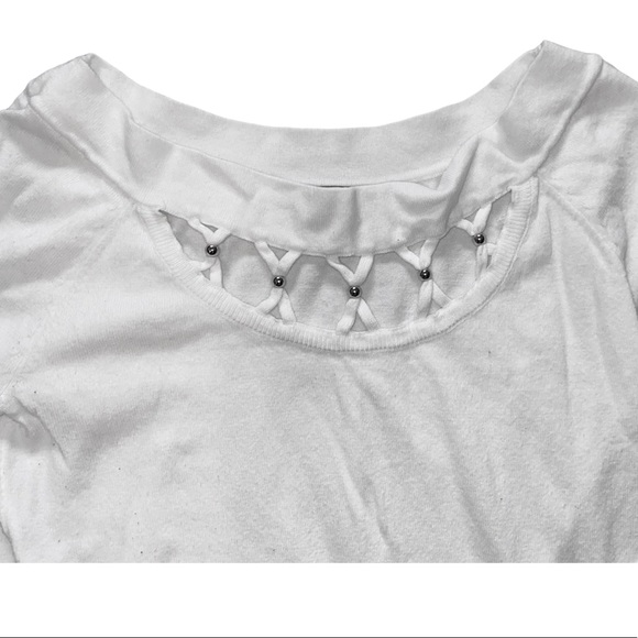 J Lo Beaded Caged White Knit Sweater Small Jennifer Lopez - Picture 3 of 11